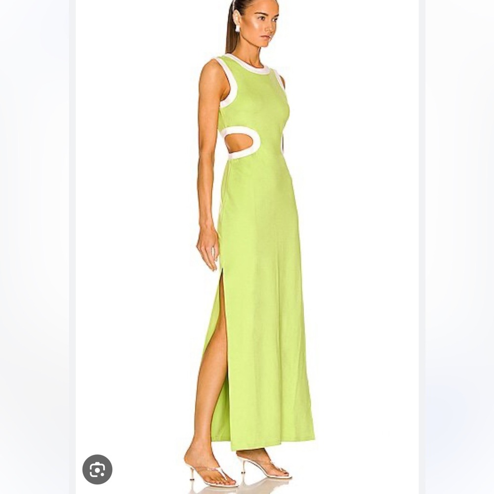 STAUD Green Maxi Dress with White Accents
